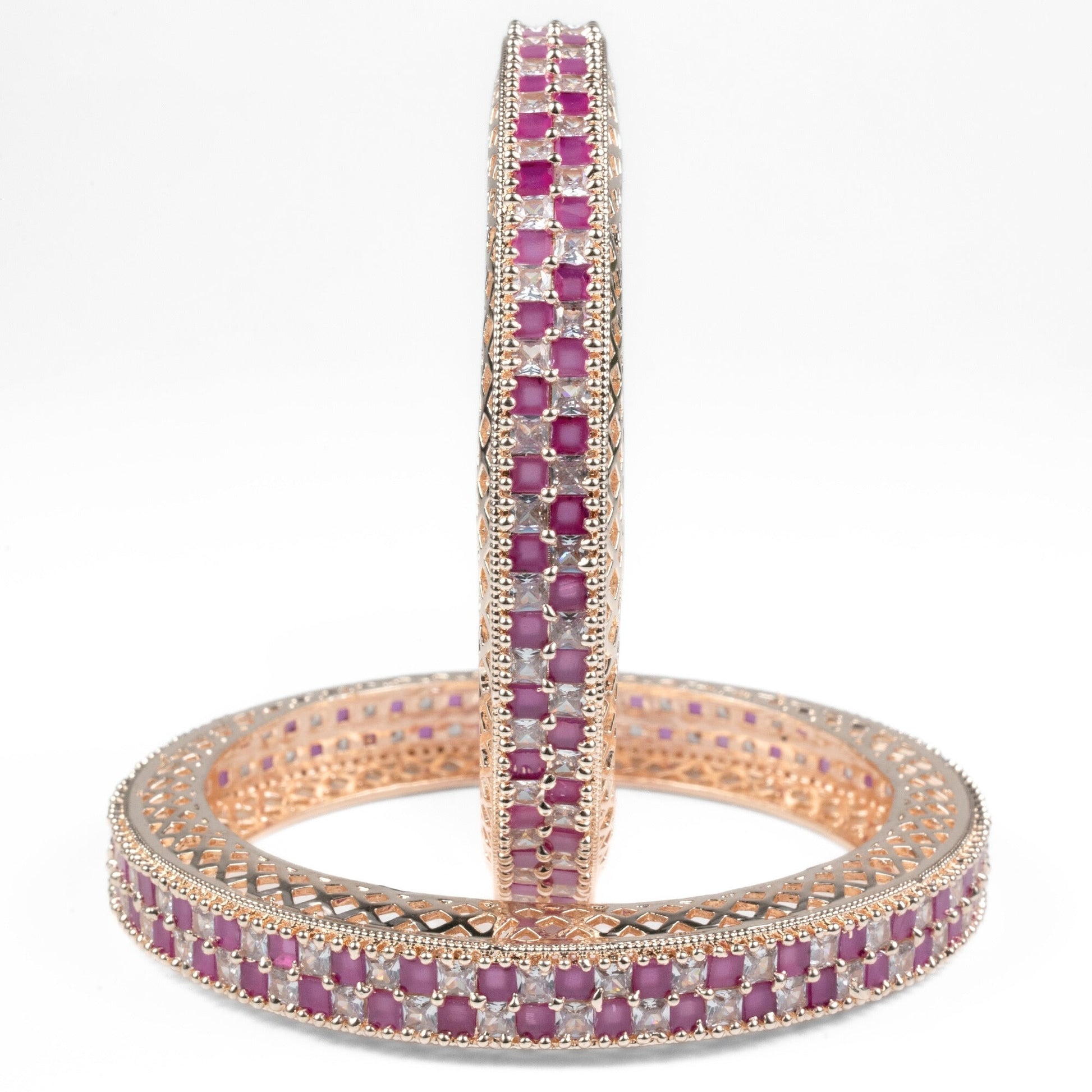 American Diamond Round Rose Gold Bangles (Pack of 2) - Opal Touch