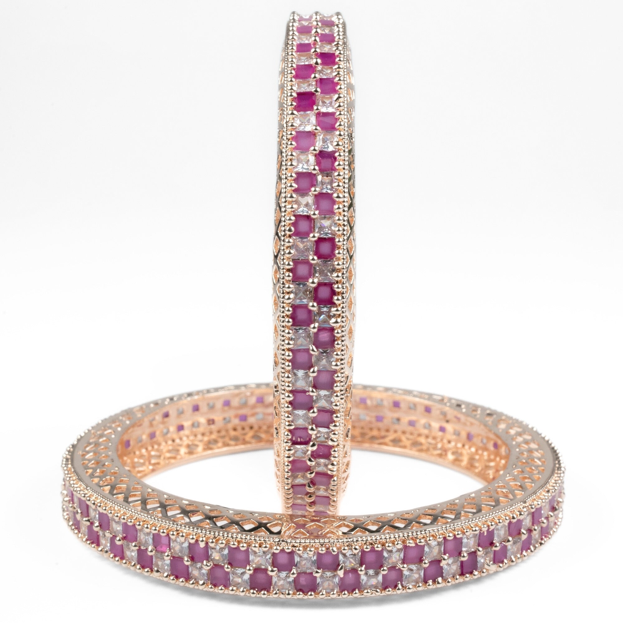 American Diamond Round Rose Gold Bangles (Pack of 2) - Opal Touch