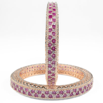 American Diamond Round Rose Gold Bangles (Pack of 2) - Opal Touch