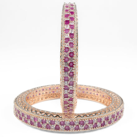 American Diamond Round Rose Gold Bangles (Pack of 2) - Opal Touch