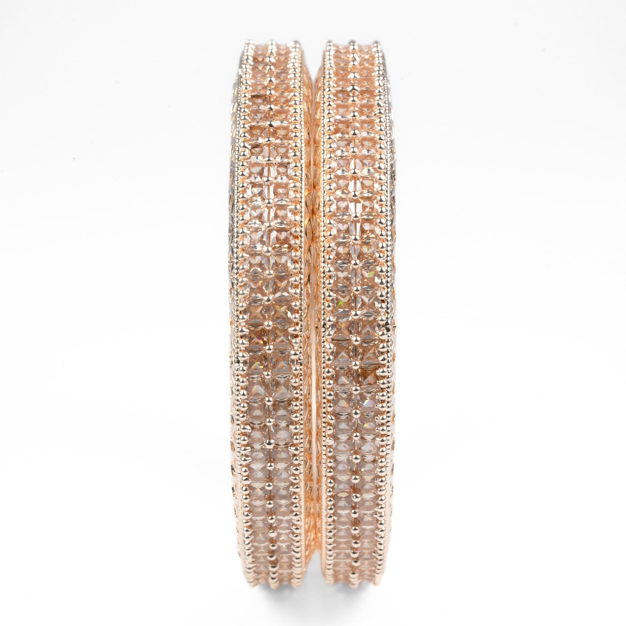 American Diamond Round Rose Gold Bangles (Pack of 2) - Opal Touch