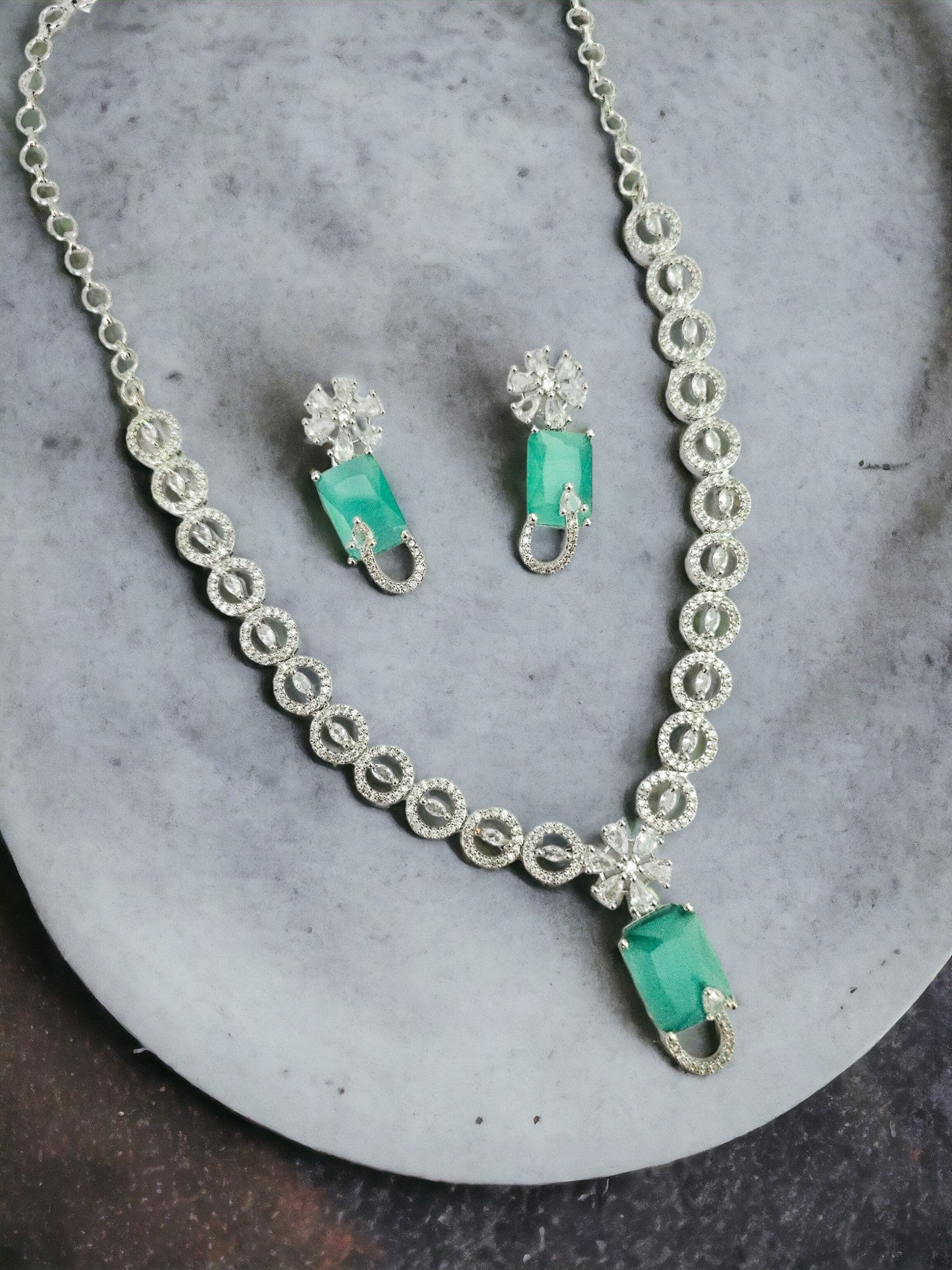 Necklace - American Diamond Stylish Necklace Set - Opal Touch