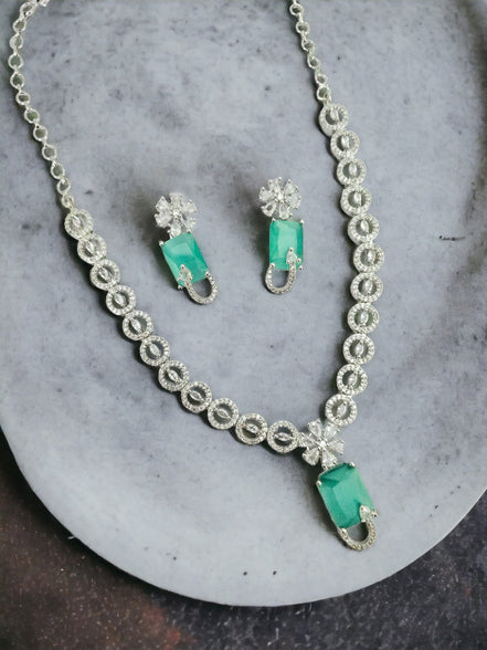 Necklace - American Diamond Stylish Necklace Set - Opal Touch