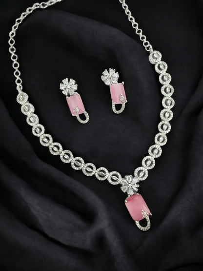 Necklace - American Diamond Stylish Necklace Set - Opal Touch