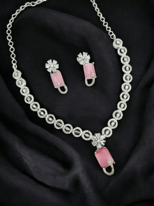 Necklace - American Diamond Stylish Necklace Set - Opal Touch