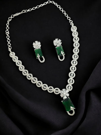 Necklace - American Diamond Stylish Necklace Set - Opal Touch