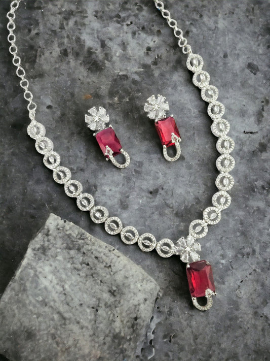 Necklace - American Diamond Stylish Necklace Set - Opal Touch