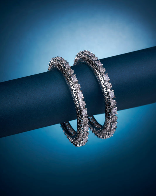 Opal Touch - American Diamond Triangle Pacheli Rhodium Bangles (Pack of 2) - Bangles