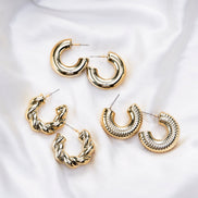 Combo - Anti - Tarnish Half Loop Gold Plated Studs (Pack of 3) - Opal Touch
