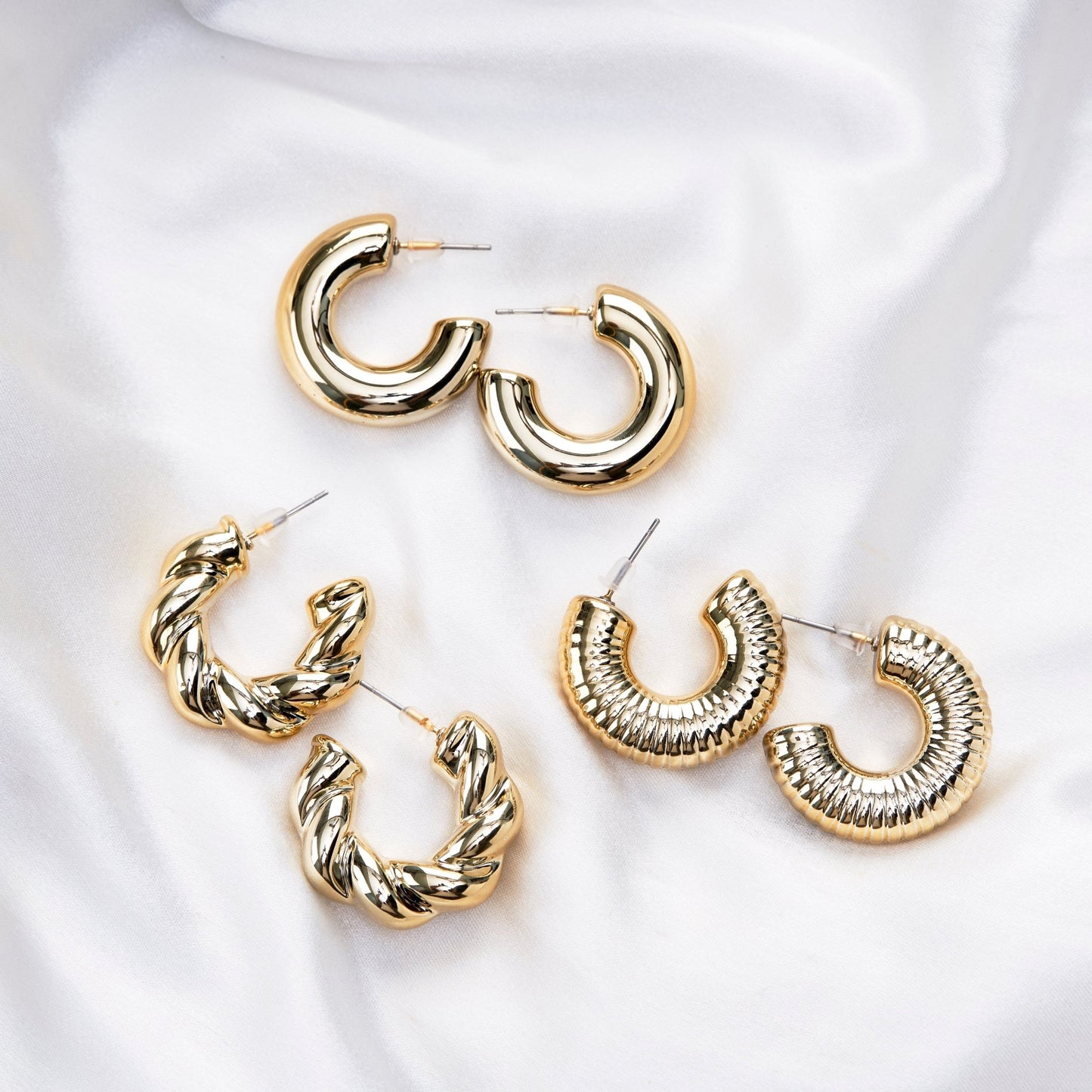 Combo - Anti - Tarnish Half Loop Gold Plated Studs (Pack of 3) - Opal Touch