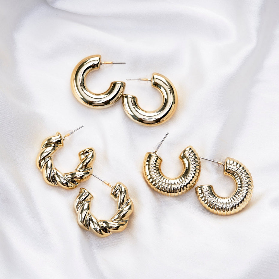 Combo - Anti - Tarnish Half Loop Gold Plated Studs (Pack of 3) - Opal Touch