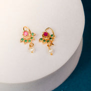 Antique Style Leaf Bugadi Earrings with Pearl Drop - Opal Touch