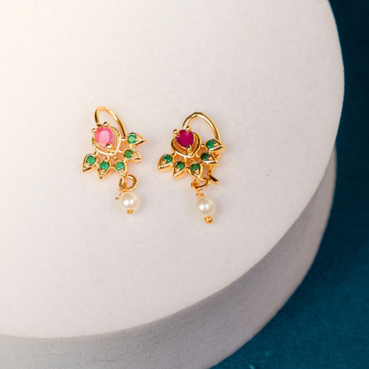 Antique Style Leaf Bugadi Earrings with Pearl Drop - Opal Touch