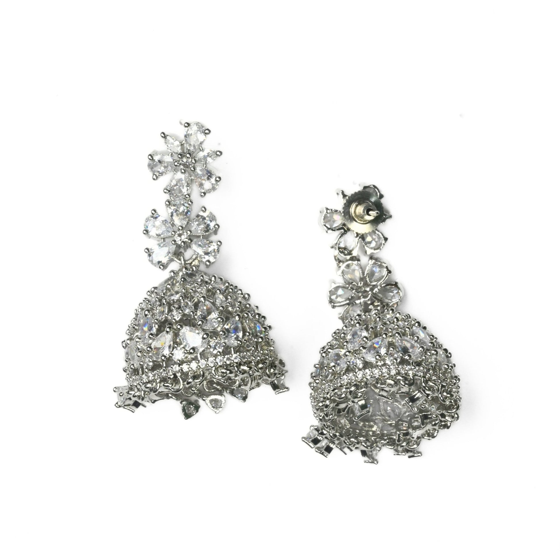 Jhumka - Big American Diamond Rhodium Jhumka - Opal Touch