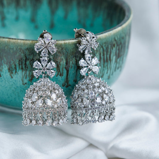 Jhumka - Big American Diamond Rhodium Jhumka - Opal Touch