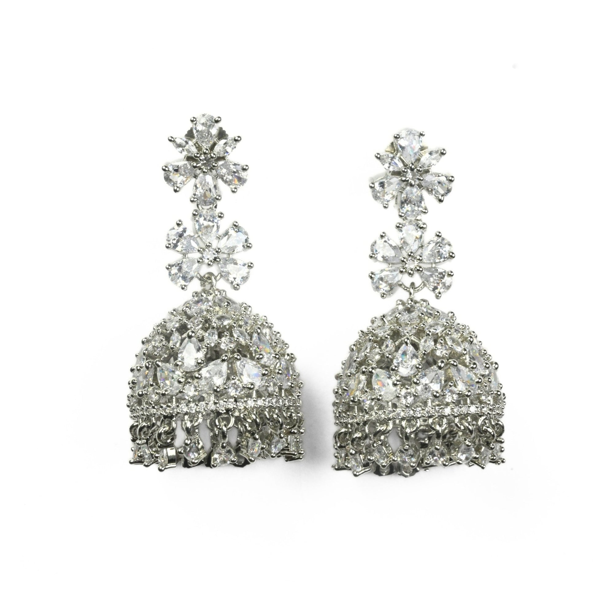 Jhumka - Big American Diamond Rhodium Jhumka - Opal Touch