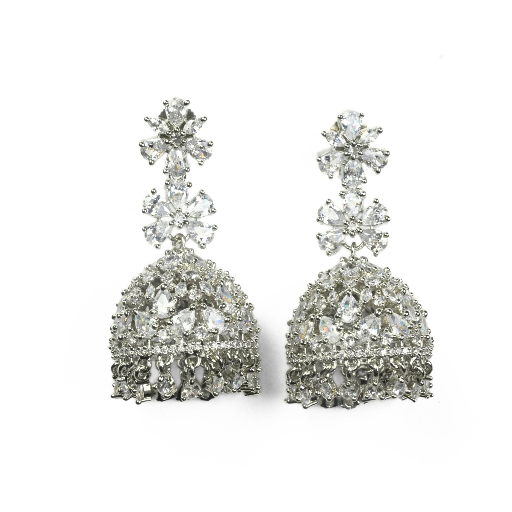 Jhumka - Big American Diamond Rhodium Jhumka - Opal Touch