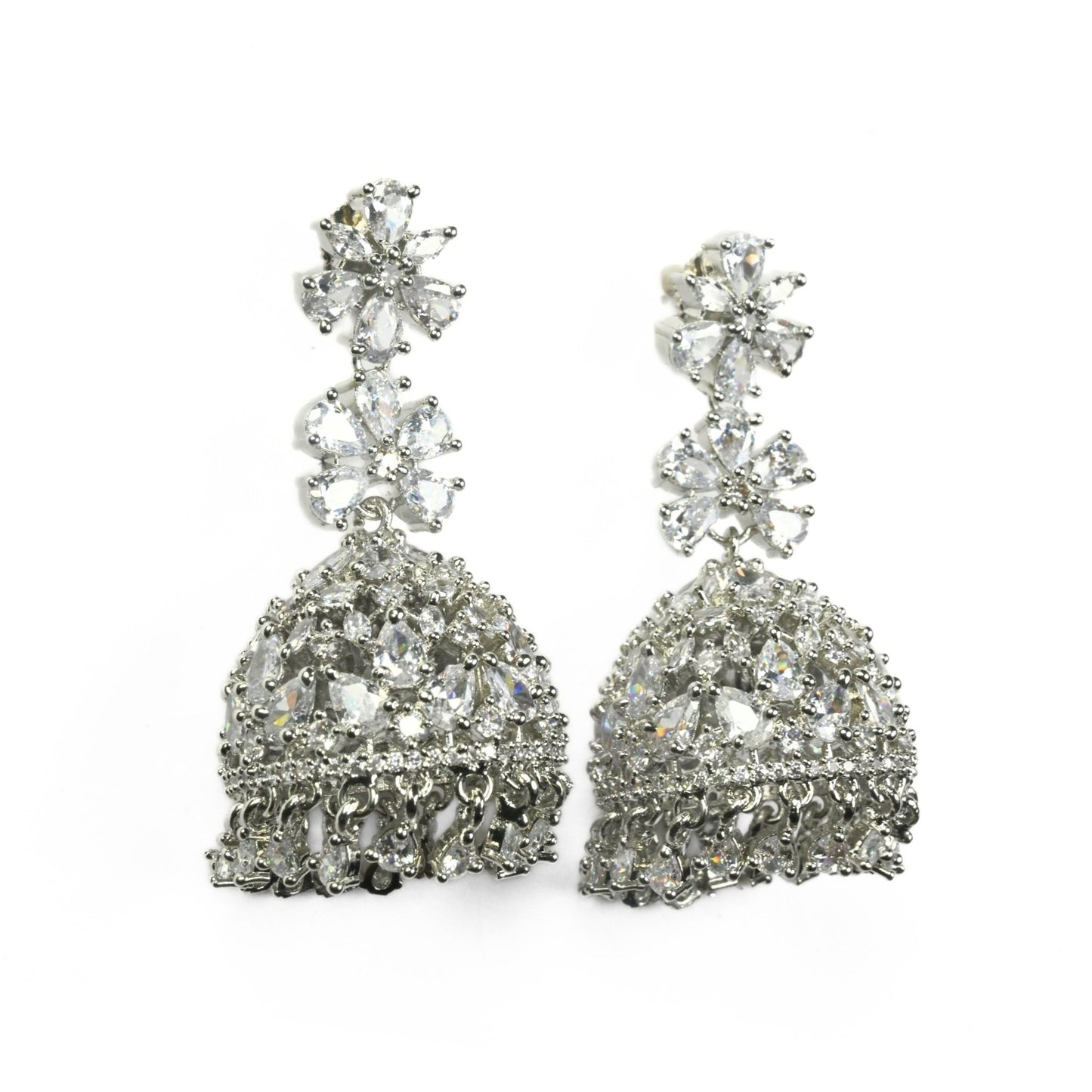 Jhumka - Big American Diamond Rhodium Jhumka - Opal Touch