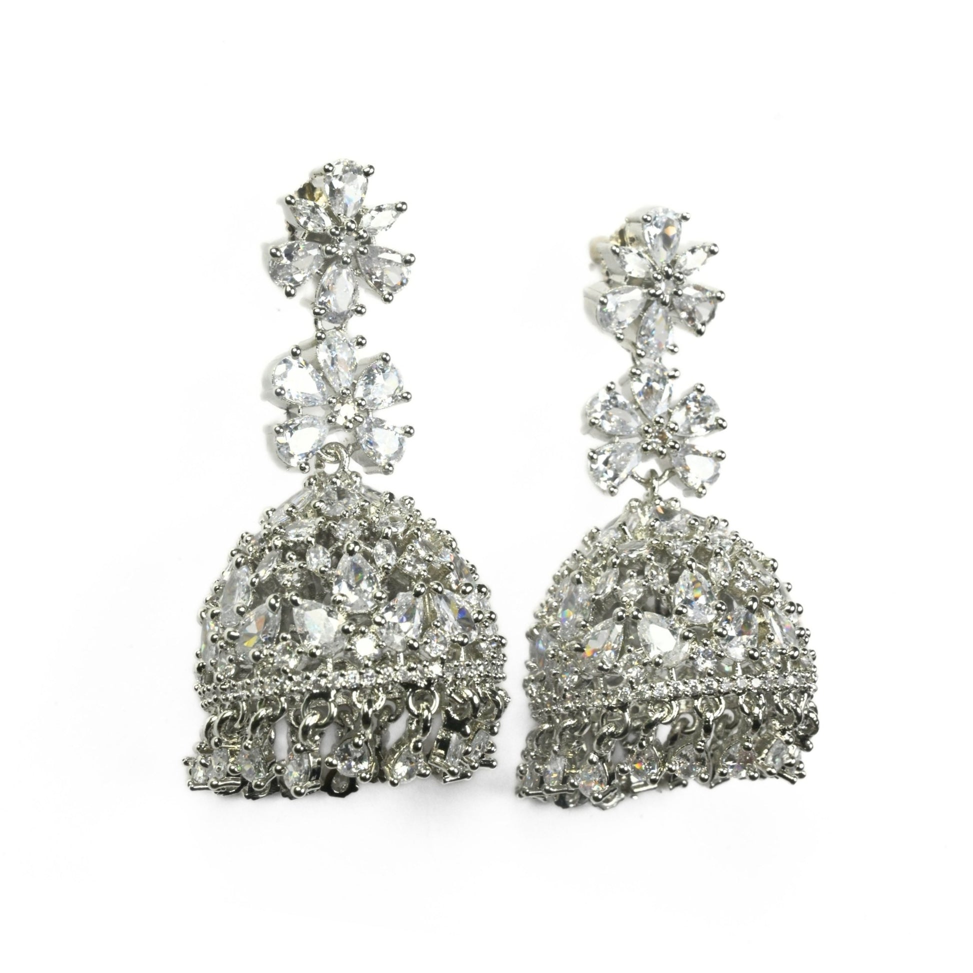 Jhumka - Big American Diamond Rhodium Jhumka - Opal Touch