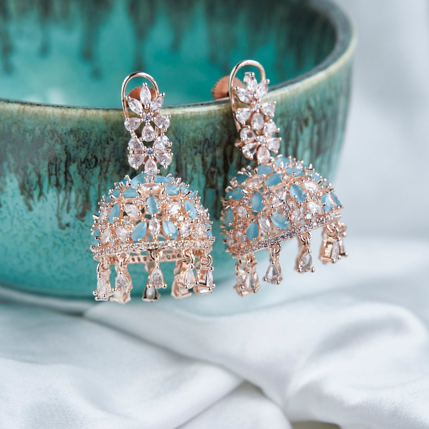 Jhumka - Big American Diamond Rose Gold Jhumka - Opal Touch