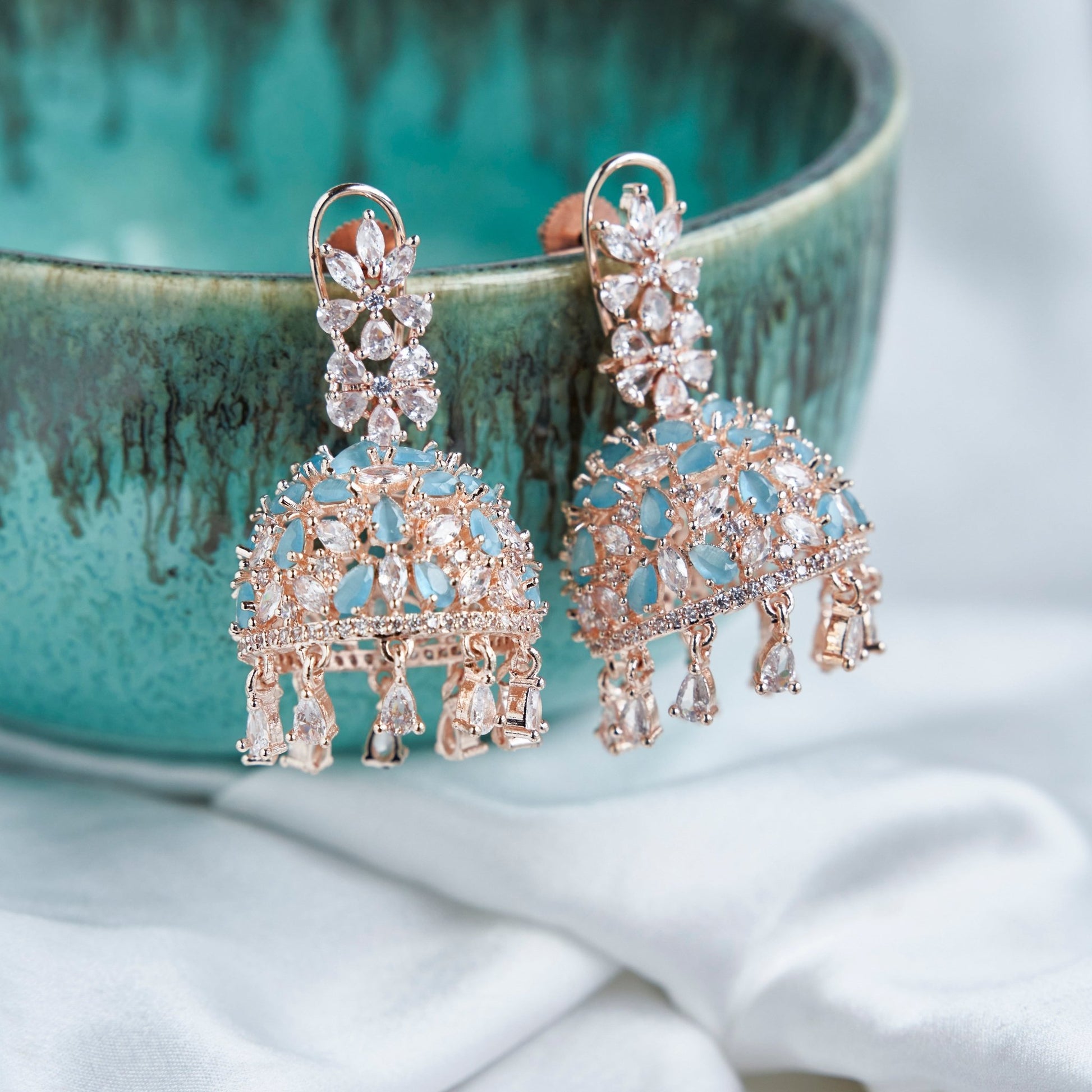 Jhumka - Big American Diamond Rose Gold Jhumka - Opal Touch