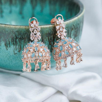 Jhumka - Big American Diamond Rose Gold Jhumka - Opal Touch