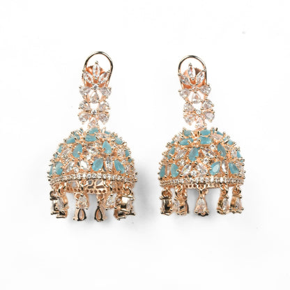 Jhumka - Big American Diamond Rose Gold Jhumka - Opal Touch