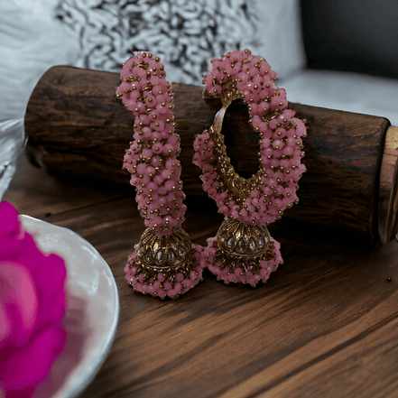 Opal Touch - Big Brass Hoop Moti Earrings - Earrings