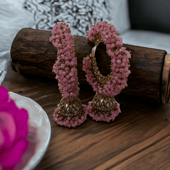 Opal Touch - Big Brass Hoop Moti Earrings - Earrings