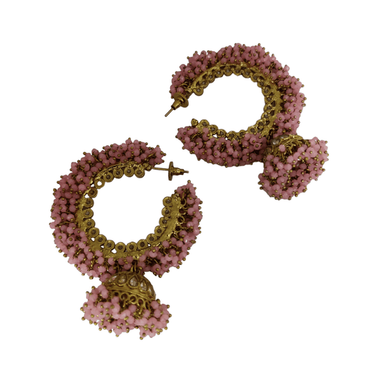 Opal Touch - Big Brass Hoop Moti Earrings - Earrings
