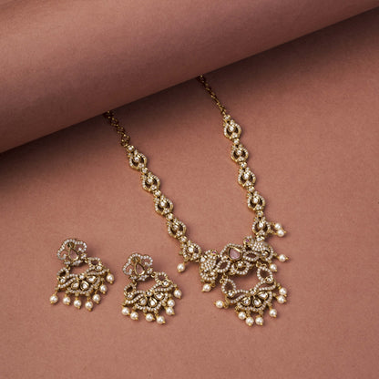 Necklace - Bird Enchanted Mehendi Plated Necklace Set - Opal Touch