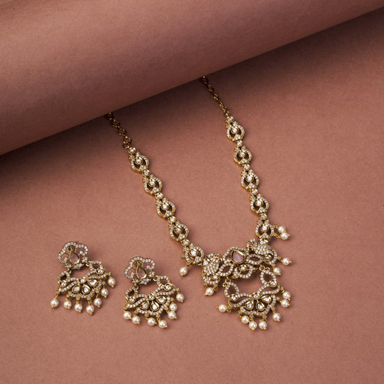 Necklace - Bird Enchanted Mehendi Plated Necklace Set - Opal Touch