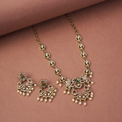 Necklace - Bird Enchanted Mehendi Plated Necklace Set - Opal Touch