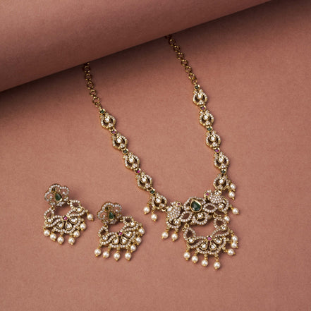 Necklace - Bird Enchanted Mehendi Plated Necklace Set - Opal Touch