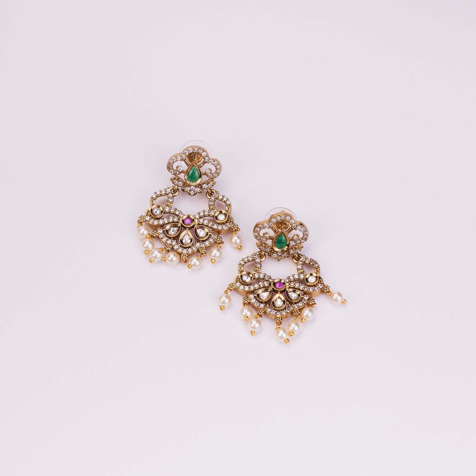 Necklace - Bird Enchanted Mehendi Plated Necklace Set - Opal Touch