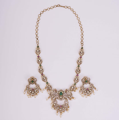 Necklace - Bird Enchanted Mehendi Plated Necklace Set - Opal Touch
