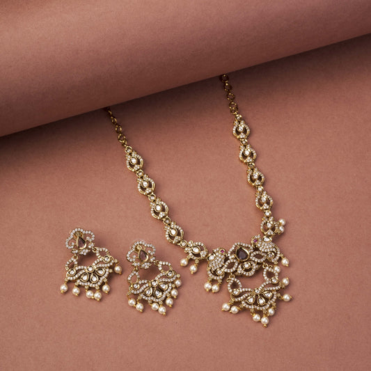 Necklace - Bird Enchanted Mehendi Plated Necklace Set - Opal Touch