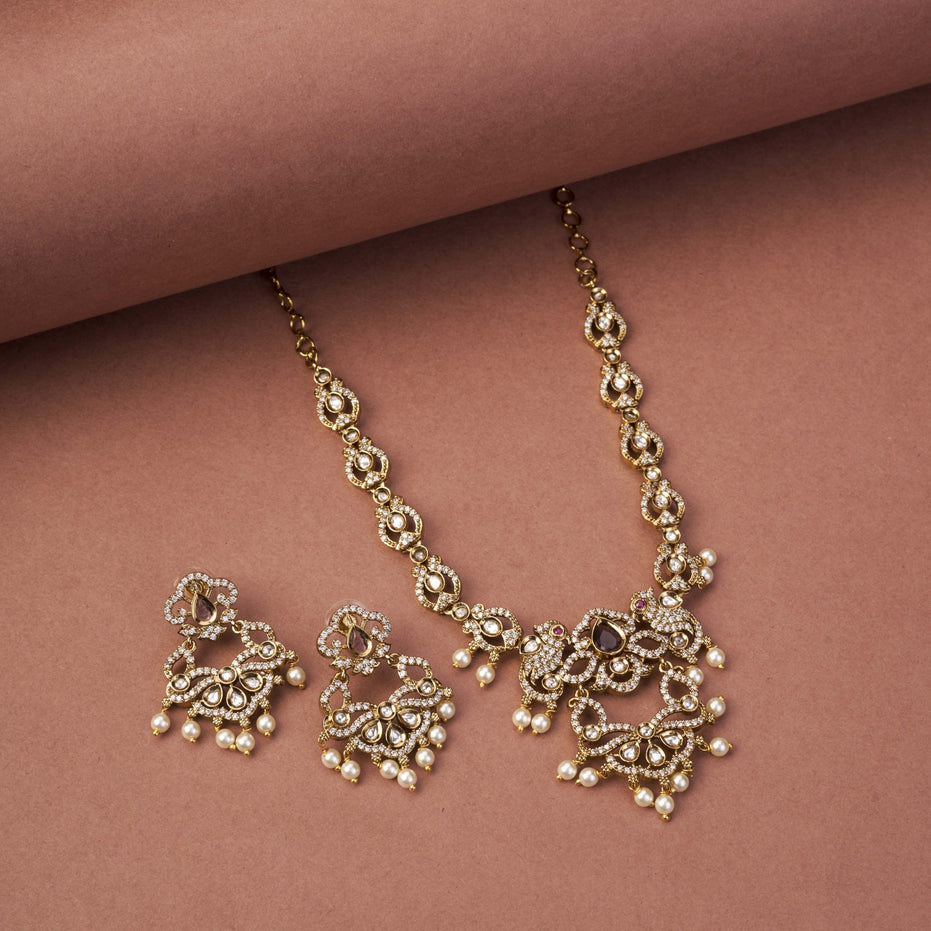 Necklace - Bird Enchanted Mehendi Plated Necklace Set - Opal Touch