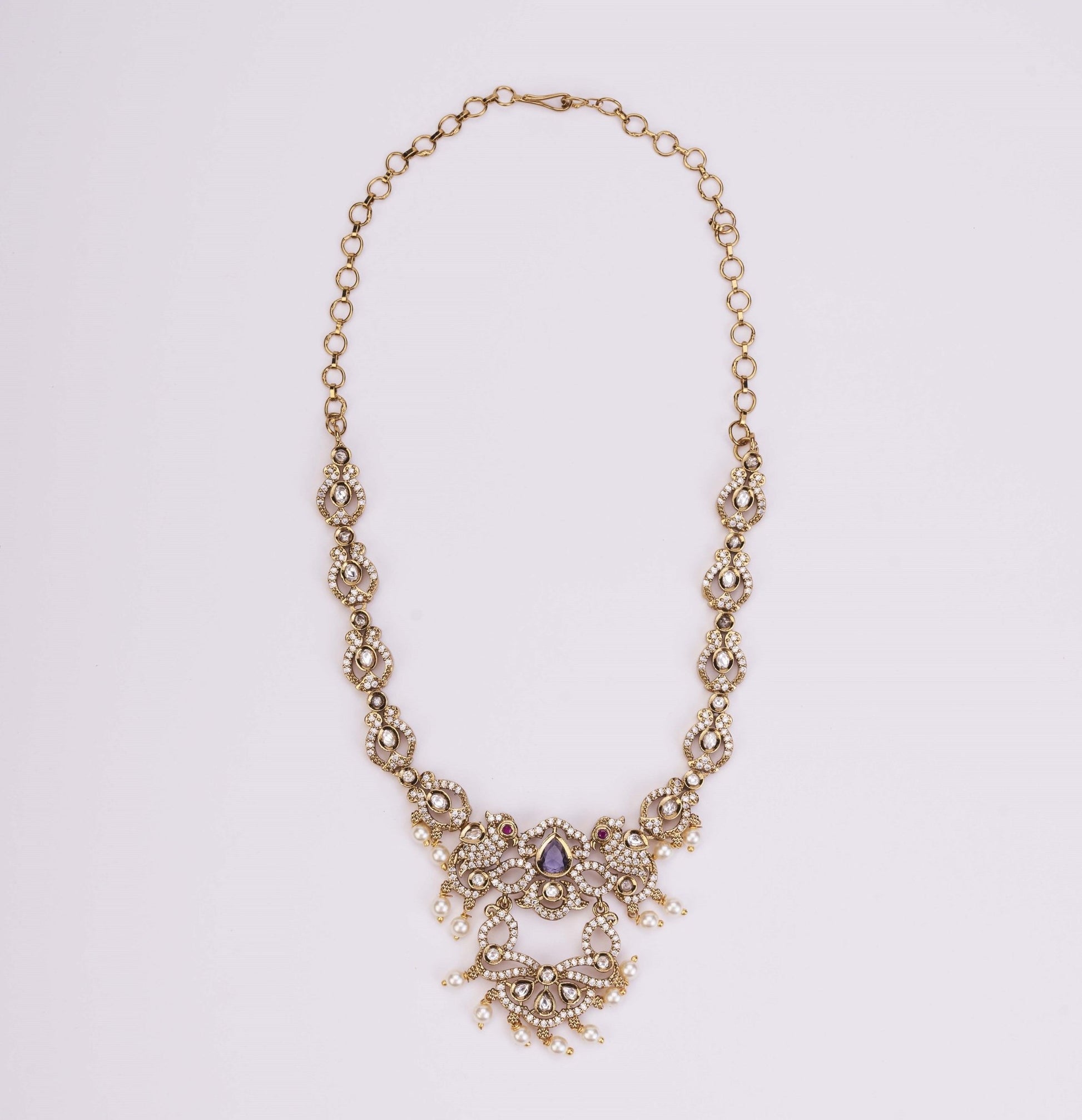 Necklace - Bird Enchanted Mehendi Plated Necklace Set - Opal Touch