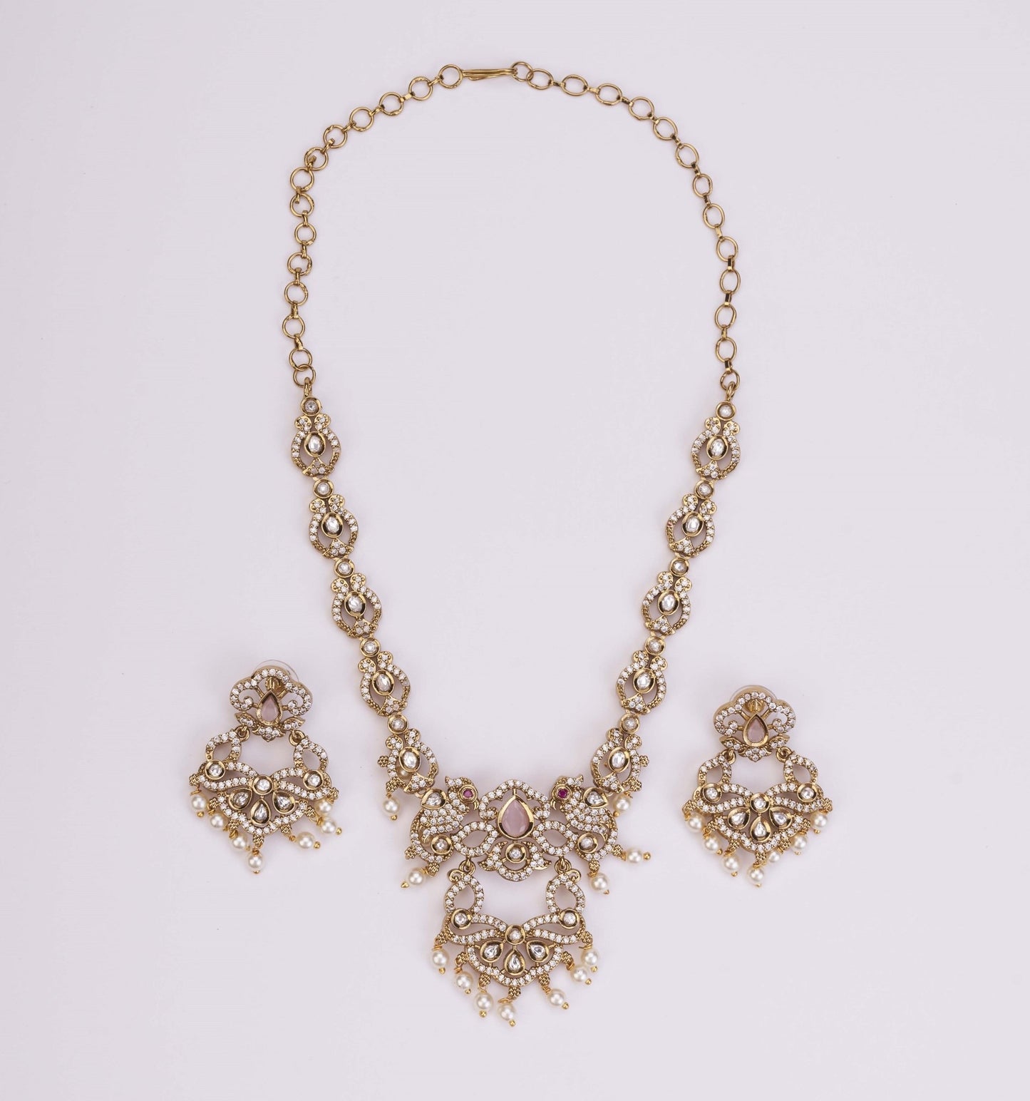 Necklace - Bird Enchanted Mehendi Plated Necklace Set - Opal Touch
