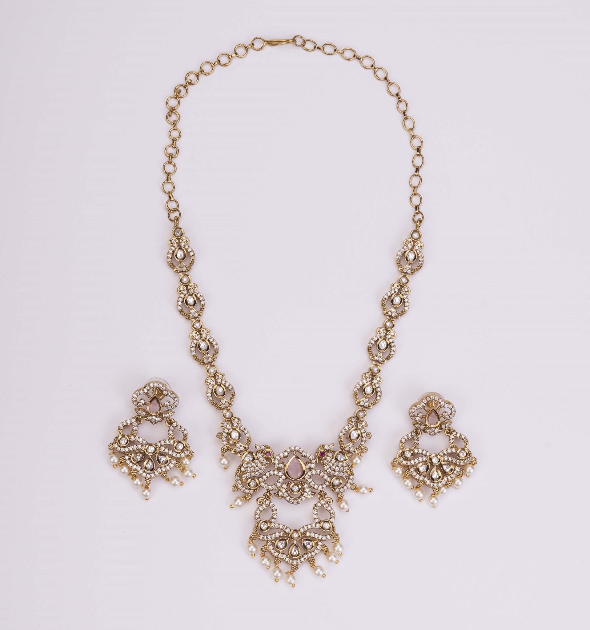 Necklace - Bird Enchanted Mehendi Plated Necklace Set - Opal Touch