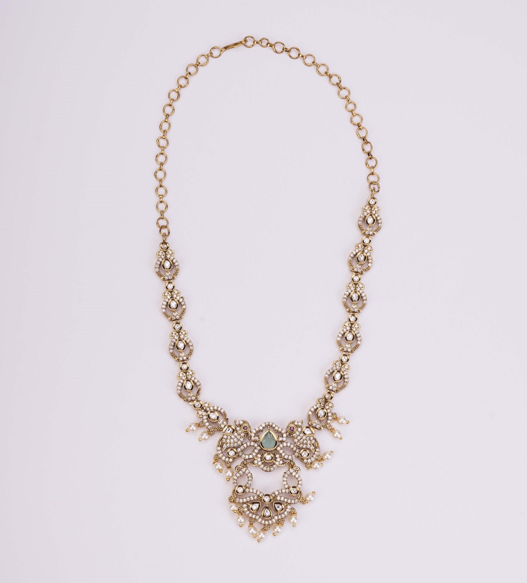 Necklace - Bird Enchanted Mehendi Plated Necklace Set - Opal Touch