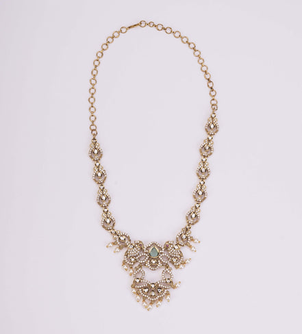 Necklace - Bird Enchanted Mehendi Plated Necklace Set - Opal Touch