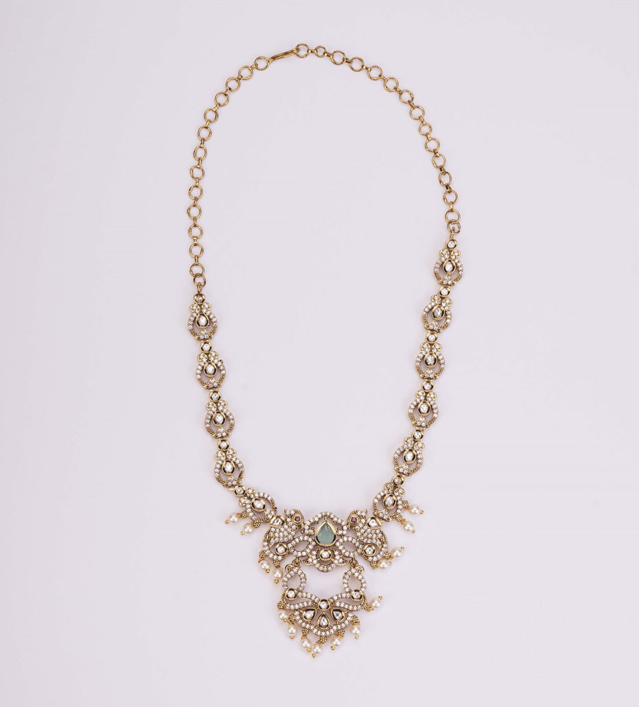 Necklace - Bird Enchanted Mehendi Plated Necklace Set - Opal Touch
