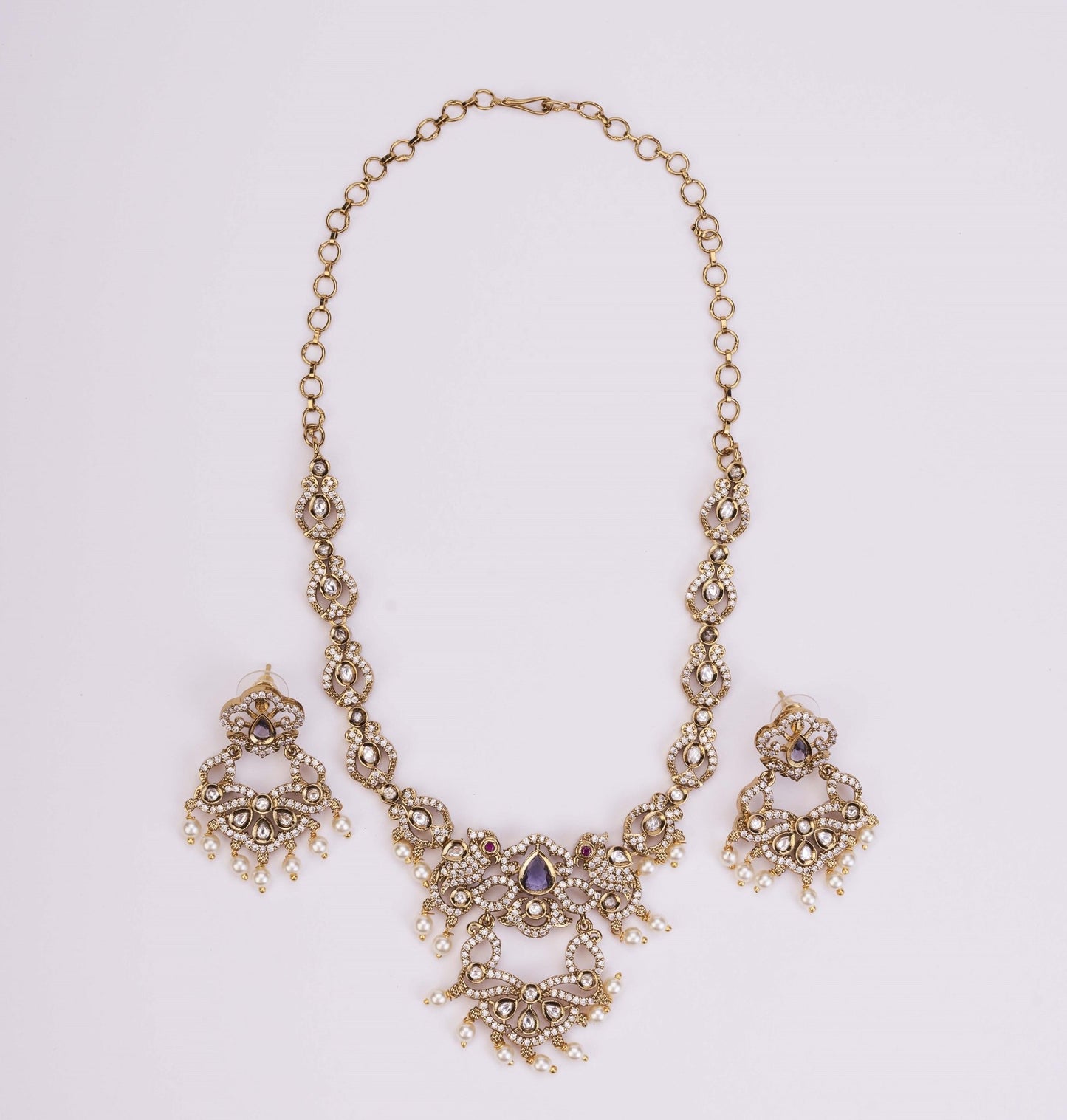 Necklace - Bird Enchanted Mehendi Plated Necklace Set - Opal Touch