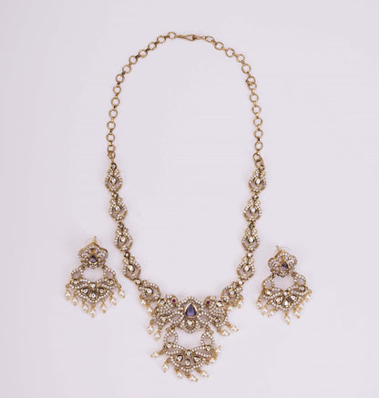 Necklace - Bird Enchanted Mehendi Plated Necklace Set - Opal Touch
