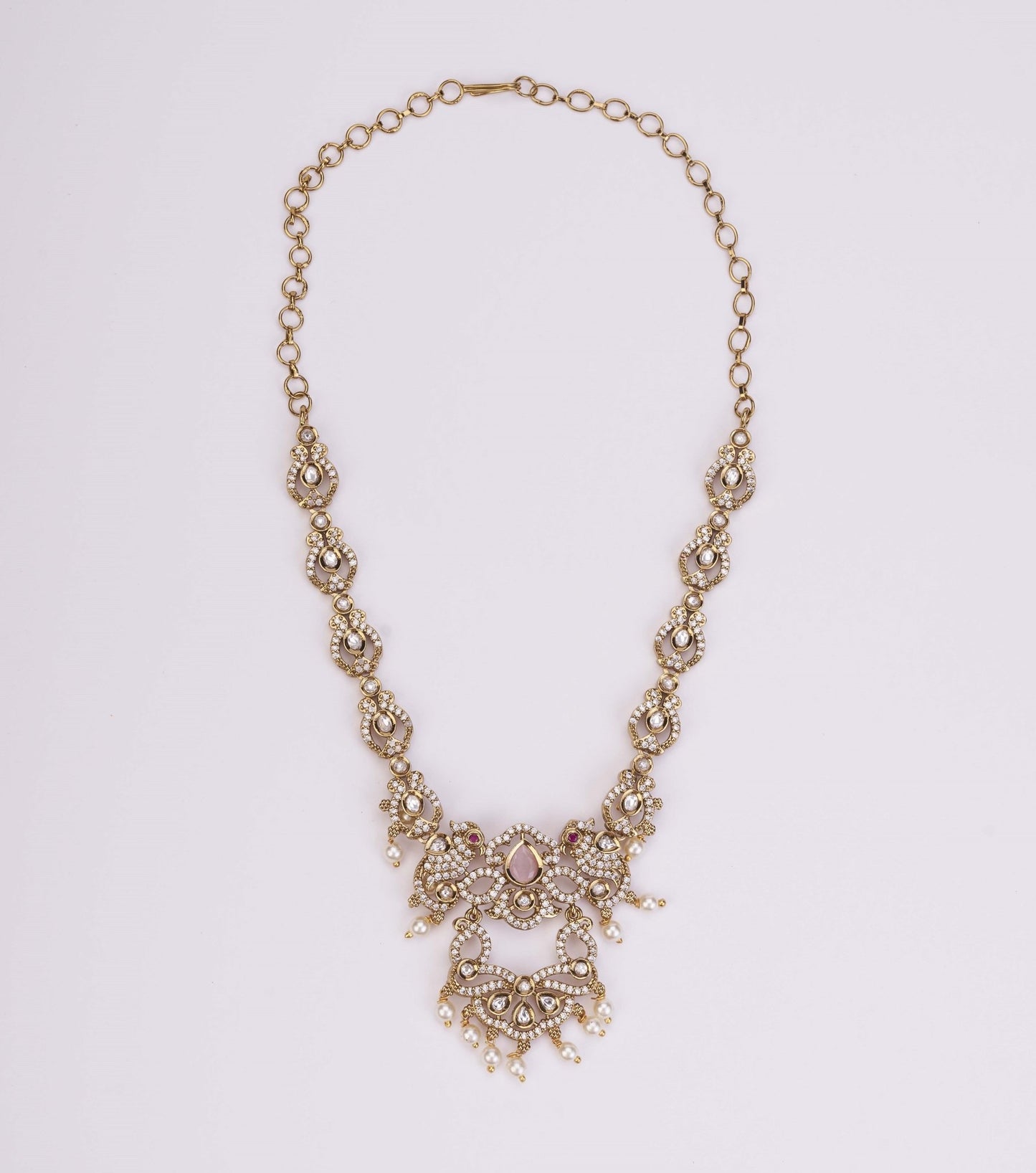 Necklace - Bird Enchanted Mehendi Plated Necklace Set - Opal Touch