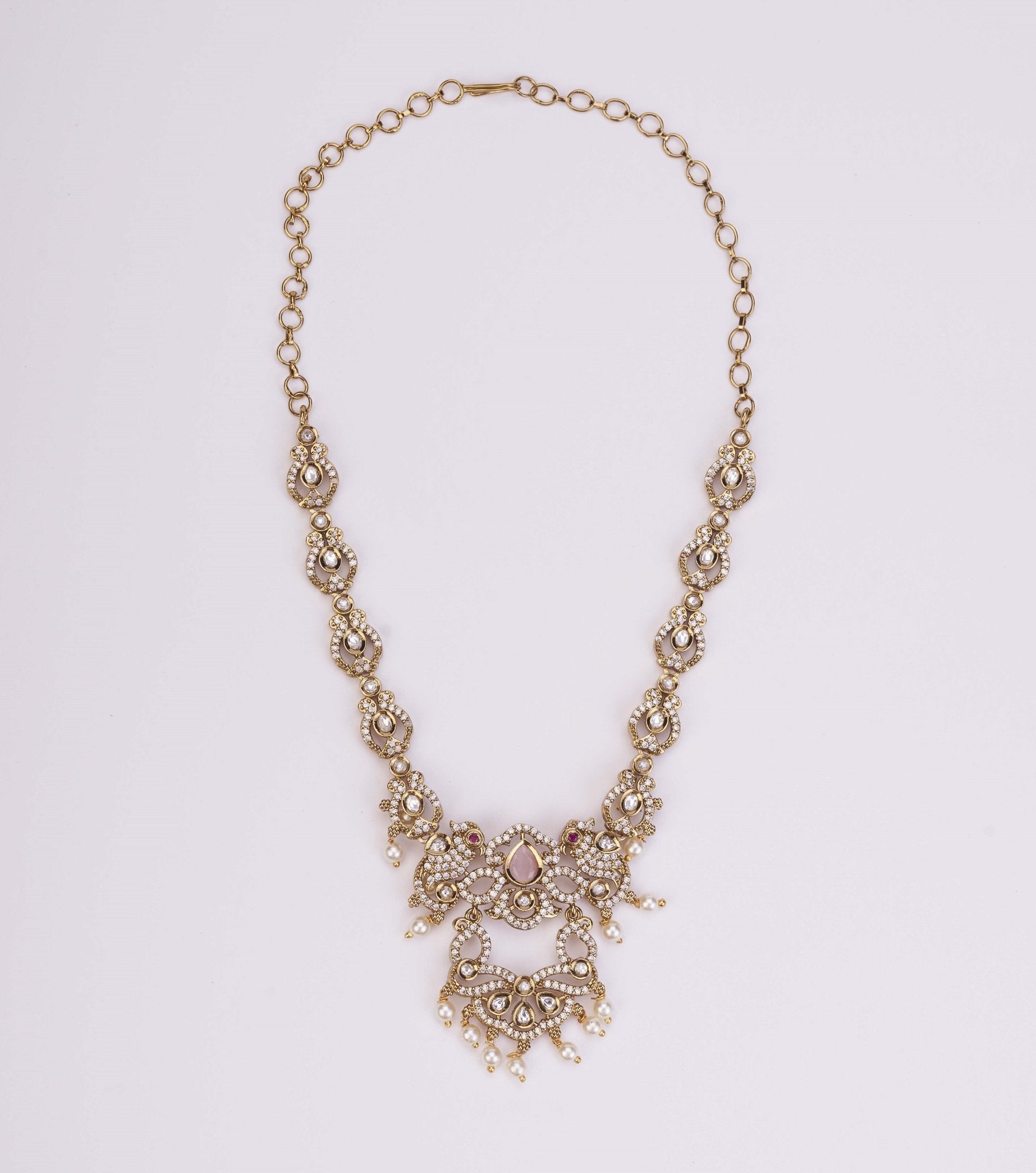 Necklace - Bird Enchanted Mehendi Plated Necklace Set - Opal Touch