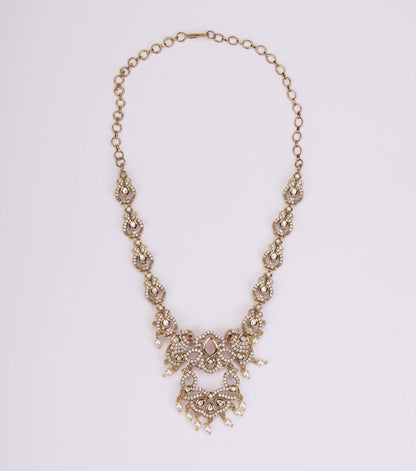 Necklace - Bird Enchanted Mehendi Plated Necklace Set - Opal Touch