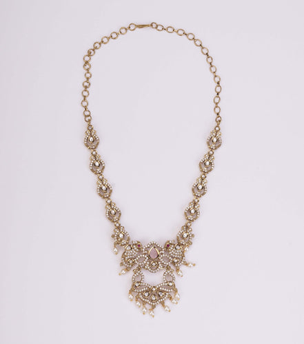 Necklace - Bird Enchanted Mehendi Plated Necklace Set - Opal Touch
